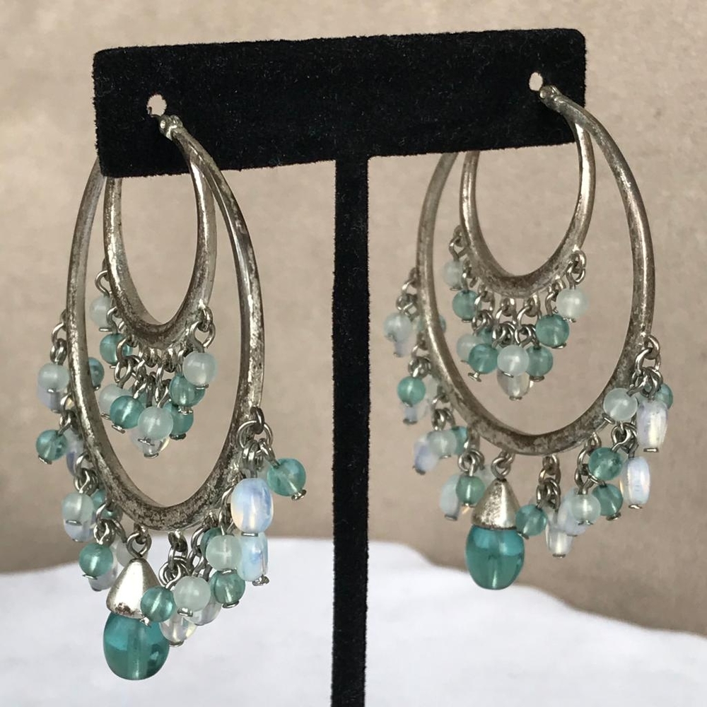 Hoop earrings with blue and white beads